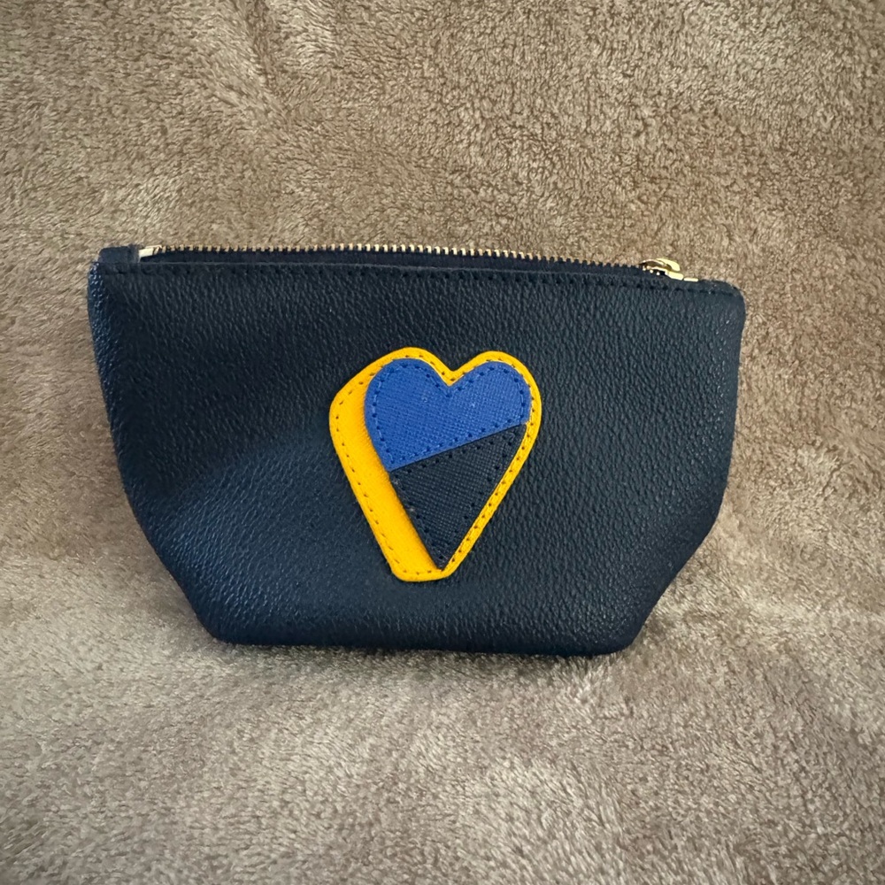 Tory Burch Navy Zipper Pouch with Heart Design